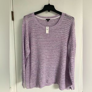 NWT Talbots 3X Lavender Heather Striped Open Weave Long Sleeve Sweater